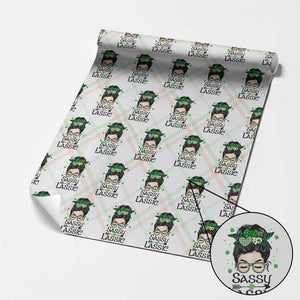 Lucky Sassy Lassie Messy Bun Wrapping Paper Roll Funny St Patricks Day TS02 Christmas Plaid Print Your Wear