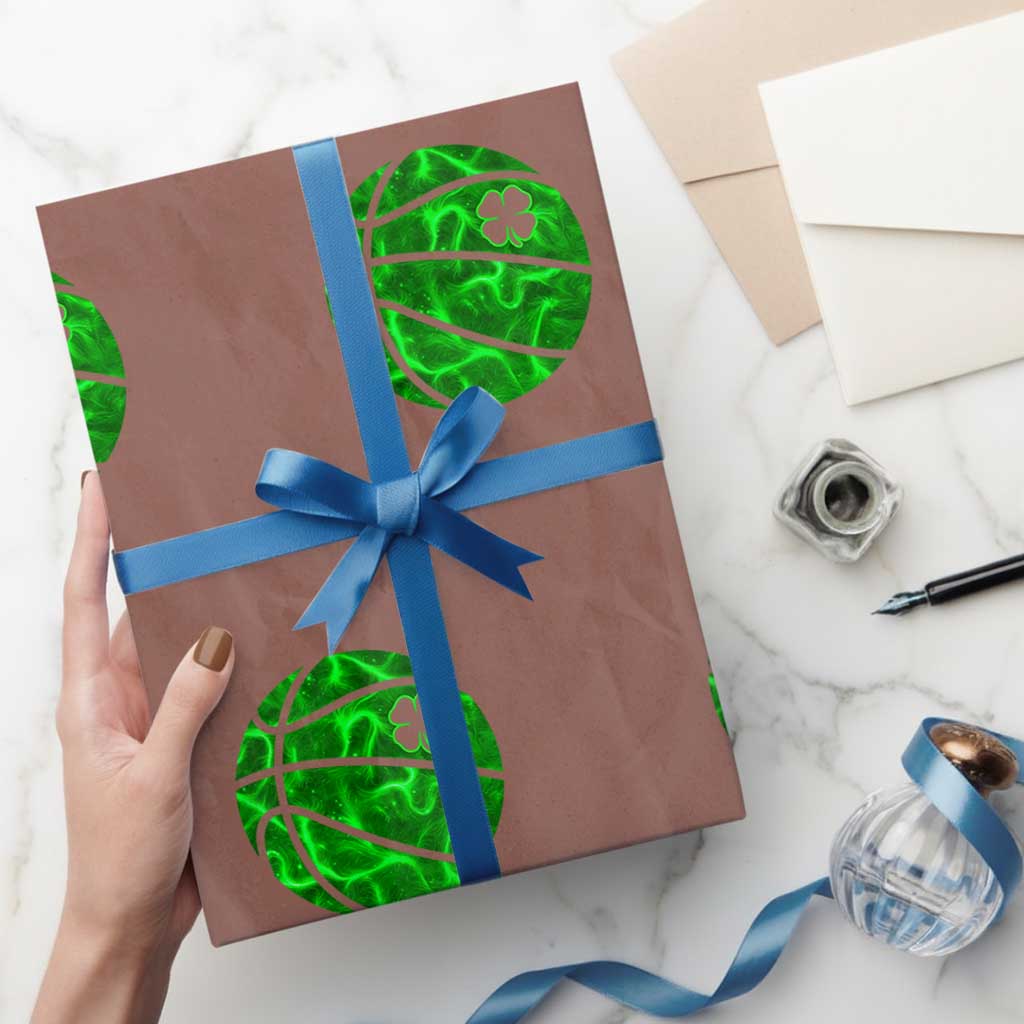Lucky Shamrock Basketball Wrapping Paper Roll Clover Irish St Patrick's Day Sport Lover TS02 Mocha Print Your Wear
