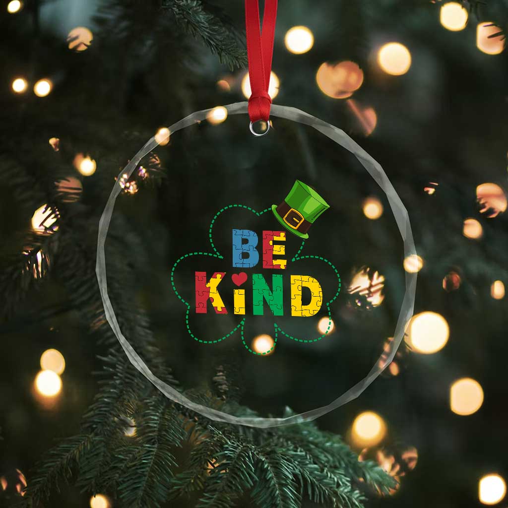 Lucky Shamrock Be Kind Crystal Glass Ornament Autism Leprechaun St Patricks Day TS02 Print Your Wear