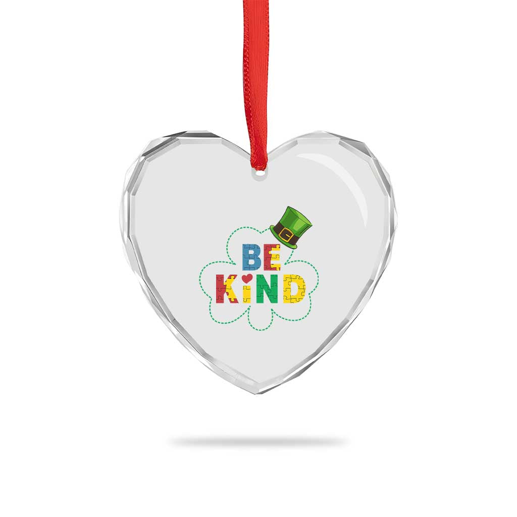 Lucky Shamrock Be Kind Heart Crystal Glass Ornament Autism Leprechaun St Patricks Day TS02 Print Your Wear