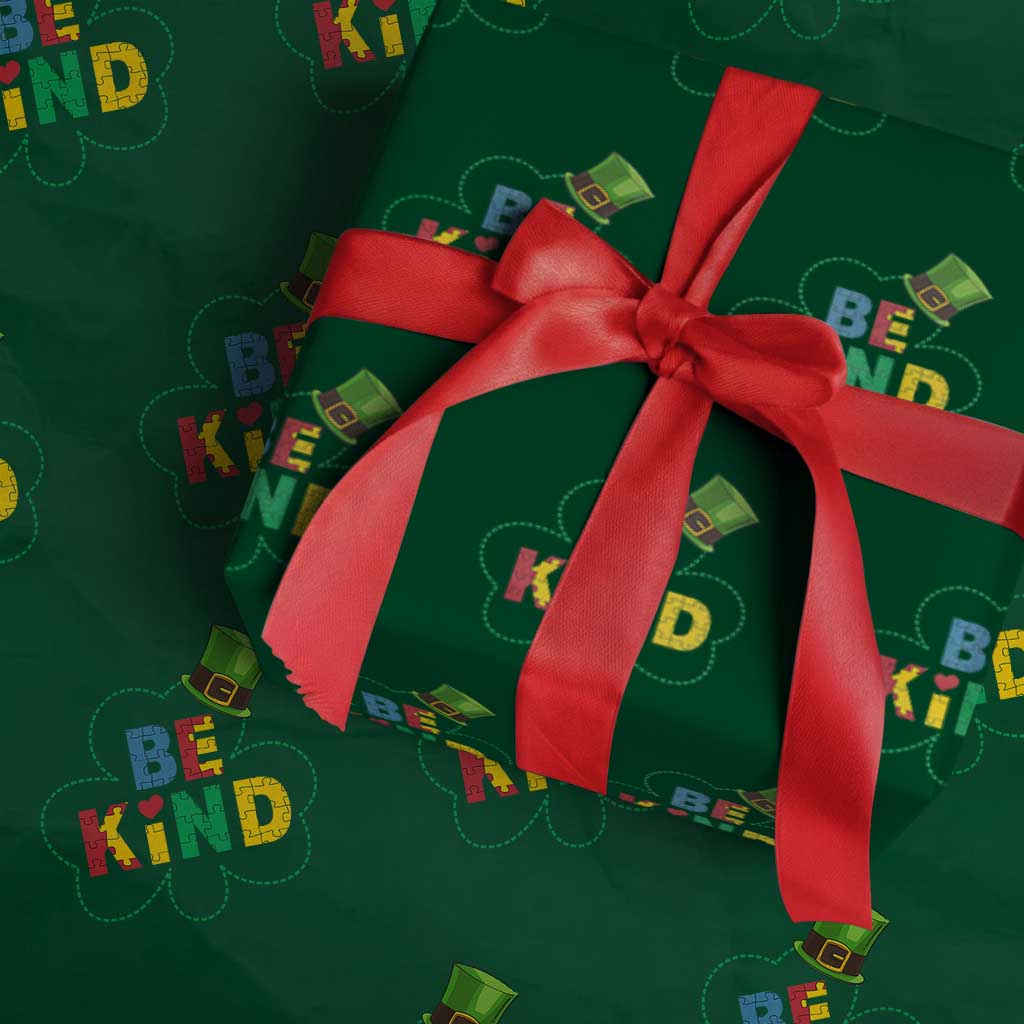Lucky Shamrock Be Kind Wrapping Paper Roll Autism Leprechaun St Patricks Day TS02 Green Print Your Wear