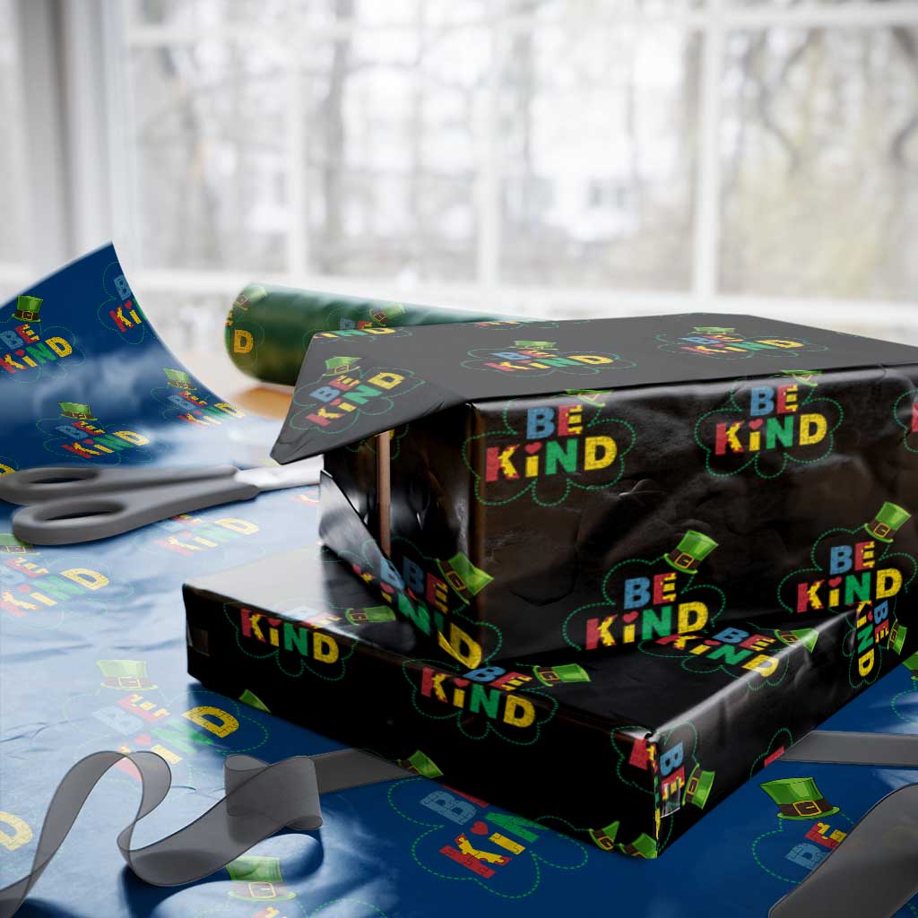 Lucky Shamrock Be Kind Wrapping Paper Roll Autism Leprechaun St Patricks Day TS02 Black Print Your Wear