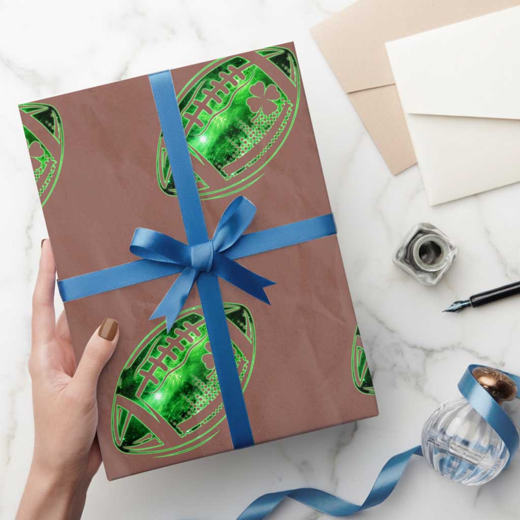 Lucky Shamrock Football Wrapping Paper Roll Irish Clover St Patricks Day Sport Lover TS02 Mocha Print Your Wear