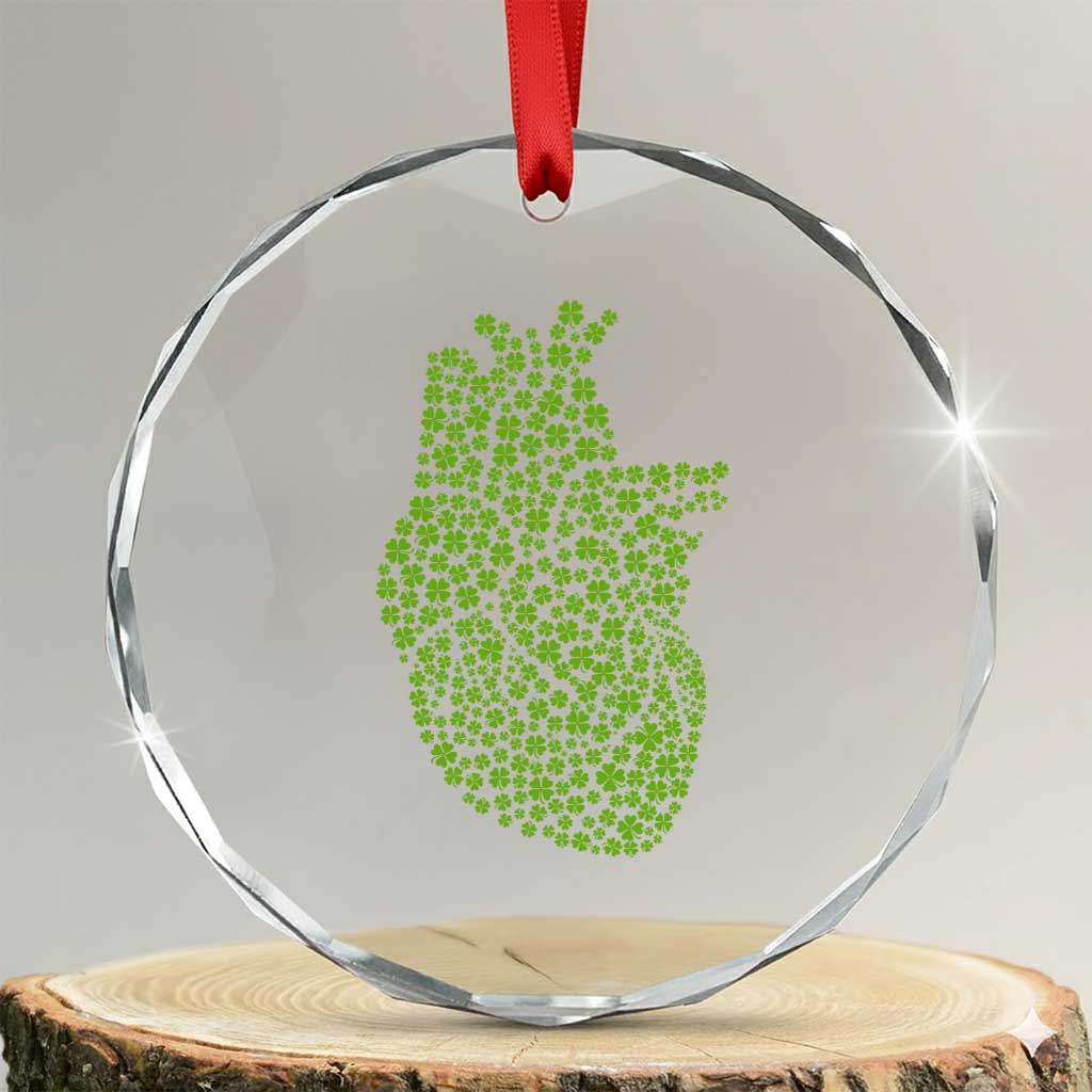 Lucky Shamrocks Heart Crystal Glass Ornament Anatomical Anatomy St Patrick's Day TS02 Transparent Glass 3'' Circle Print Your Wear