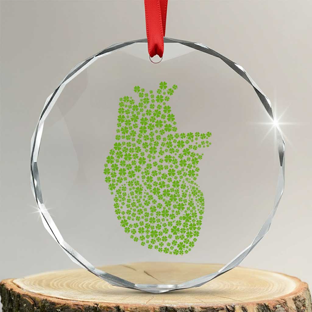 Lucky Shamrocks Heart Crystal Glass Ornament Anatomical Anatomy St Patrick's Day TS02 Transparent Glass 3'' Circle Print Your Wear