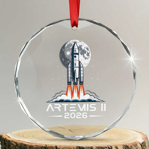 Lunar Journey 2026 Retro Rocket Launch Crystal Glass Ornament Space Exploration Astronomy Enthusiasts Sci-Fi Lovers TS02 Transparent Glass 3'' Circle Print Your Wear