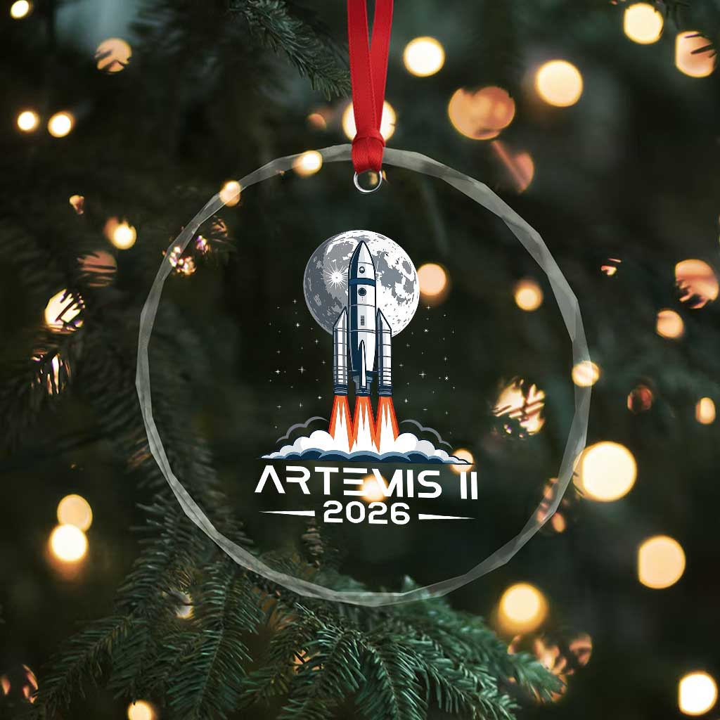 Lunar Journey 2026 Retro Rocket Launch Crystal Glass Ornament Space Exploration Astronomy Enthusiasts Sci-Fi Lovers TS02 Print Your Wear