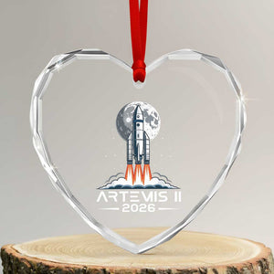 Lunar Journey 2026 Retro Rocket Launch Heart Crystal Glass Ornament Space Exploration Astronomy Enthusiasts Sci-Fi Lovers TS02 Transparent Glass 3'' Heart Print Your Wear