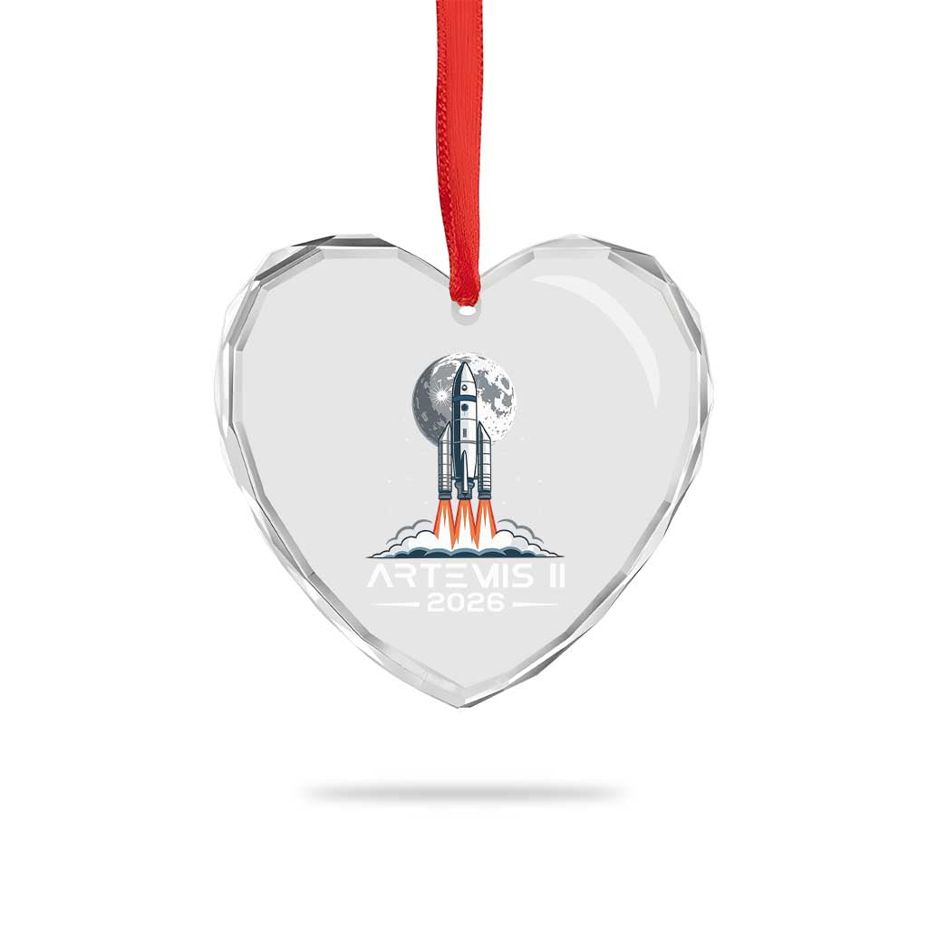 Lunar Journey 2026 Retro Rocket Launch Heart Crystal Glass Ornament Space Exploration Astronomy Enthusiasts Sci-Fi Lovers TS02 Print Your Wear