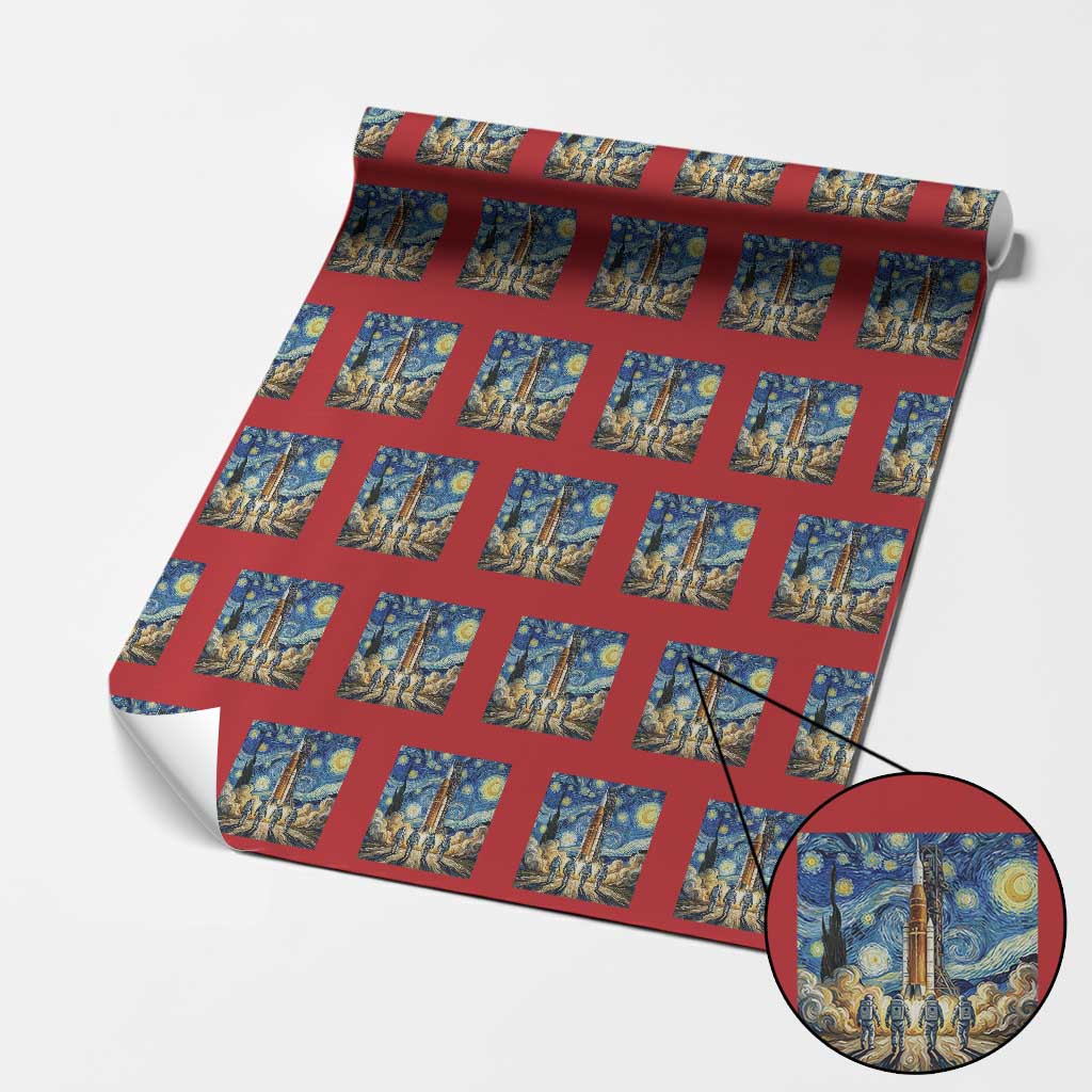 Lunar Mission Astronaut Starry Night Wrapping Paper Roll Space Lover Gift TS12 Red Print Your Wear