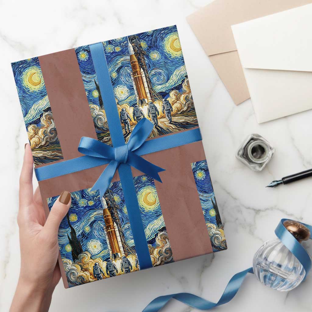 Lunar Mission Astronaut Starry Night Wrapping Paper Roll Space Lover Gift TS12 Mocha Print Your Wear
