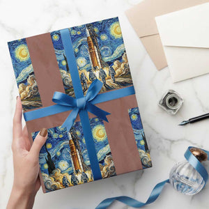Lunar Mission Astronaut Starry Night Wrapping Paper Roll Space Lover Gift TS12 Mocha Print Your Wear