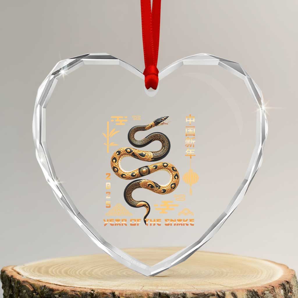 Lunar New Year 2025 Heart Crystal Glass Ornament Year Of The Snake 2025 Chinese China TS09 Transparent Glass 3'' Heart Print Your Wear