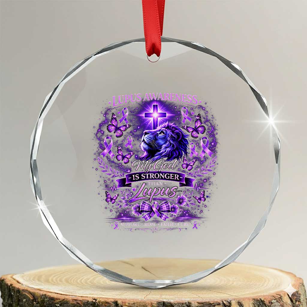 Lupus Awareness Crystal Glass Ornament Lion Purple Ribbon My God Is Stronger Than Lupus TS10 Transparent Glass 3'' Circle Print Your Wear
