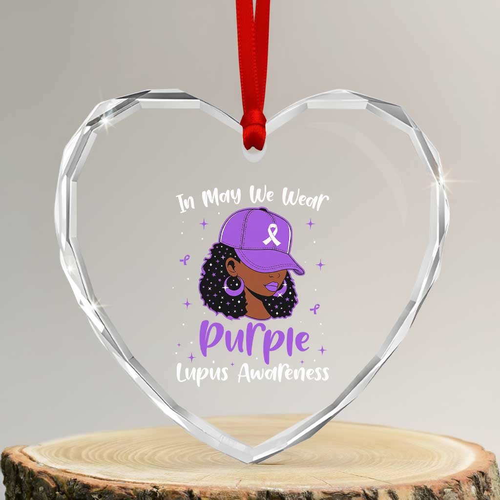 Lupus Awareness Heart Crystal Glass Ornament African American Black Women Fight Lupus Purple Ribbon TS10 Transparent Glass 3'' Heart Print Your Wear