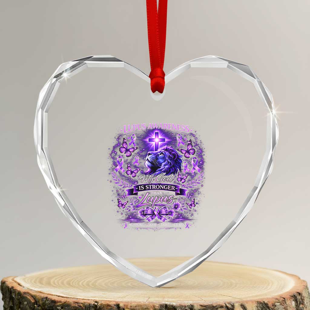 Lupus Awareness Heart Crystal Glass Ornament Lion Purple Ribbon My God Is Stronger Than Lupus TS10 Transparent Glass 3'' Heart Print Your Wear