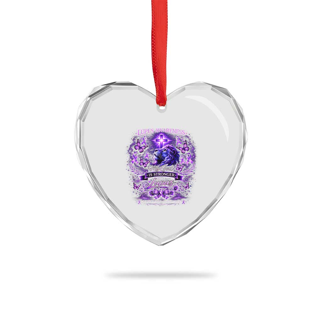 Lupus Awareness Heart Crystal Glass Ornament Lion Purple Ribbon My God Is Stronger Than Lupus TS10 Print Your Wear