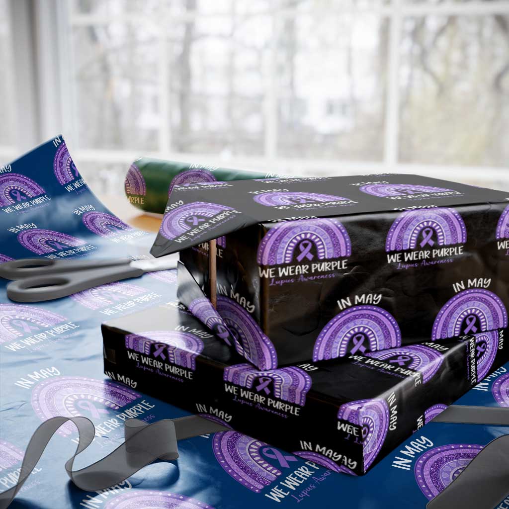 Lupus Awareness Wrapping Paper Roll In May We Wear Purple Ribbon Rainbow TS10 Black Print Your Wear
