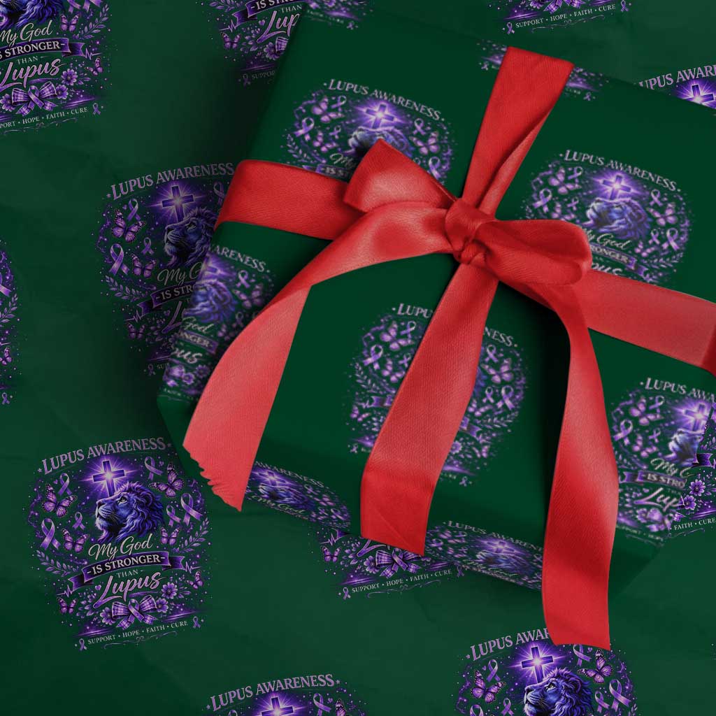 Lupus Awareness Wrapping Paper Roll Lion Purple Ribbon My God Is Stronger Than Lupus TS10 Green Print Your Wear