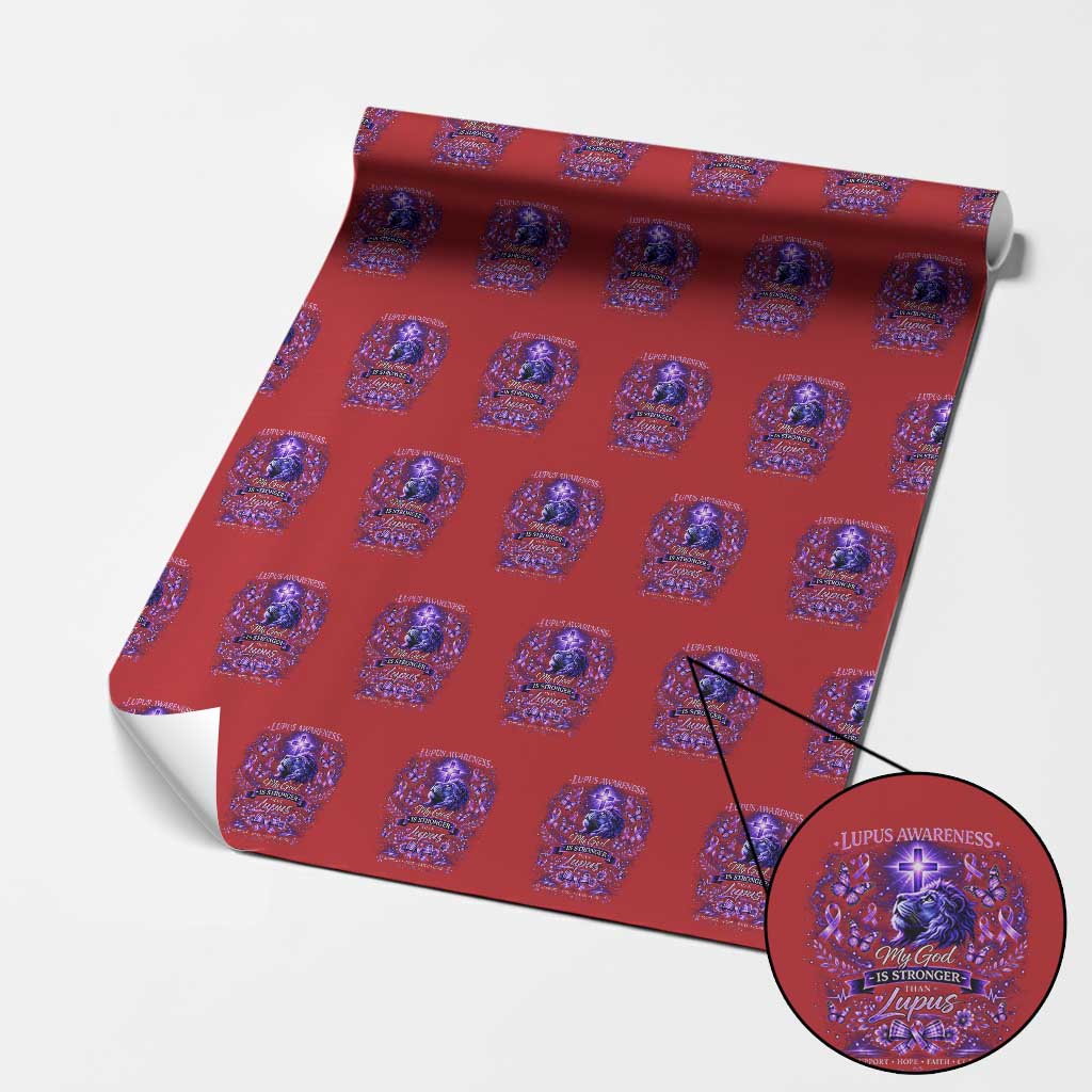 Lupus Awareness Wrapping Paper Roll Lion Purple Ribbon My God Is Stronger Than Lupus TS10 Red Print Your Wear