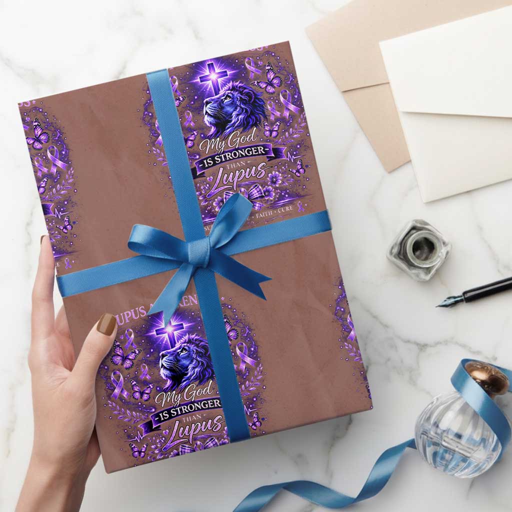 Lupus Awareness Wrapping Paper Roll Lion Purple Ribbon My God Is Stronger Than Lupus TS10 Mocha Print Your Wear