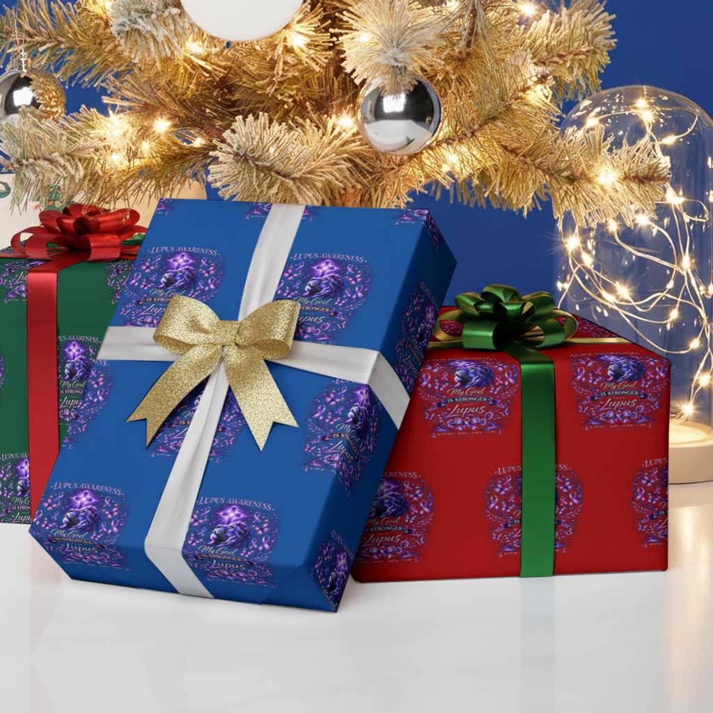 Lupus Awareness Wrapping Paper Roll Lion Purple Ribbon My God Is Stronger Than Lupus TS10 Print Your Wear