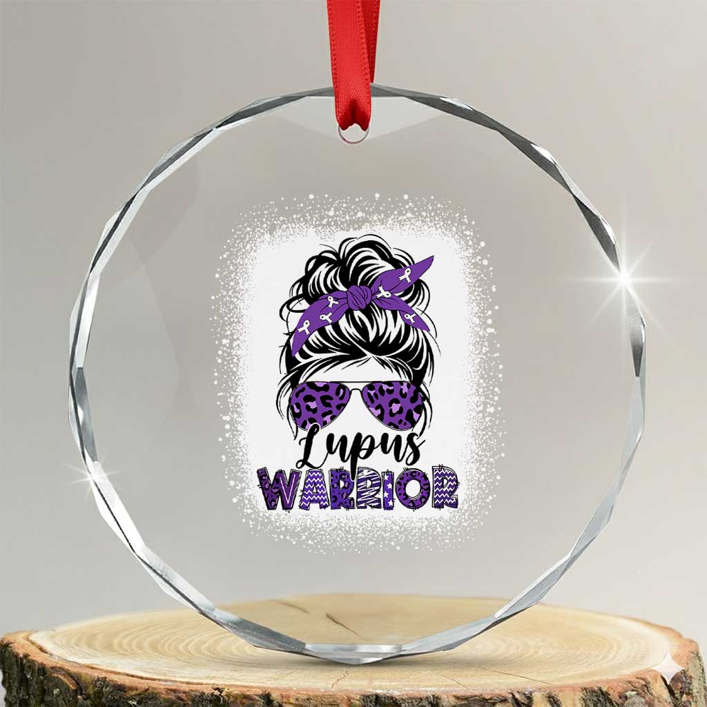 Lupus Warrior Crystal Glass Ornament Purple Ribbon Messy Bun Women TS10 Transparent Glass 3'' Circle Print Your Wear