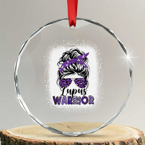 Lupus Warrior Crystal Glass Ornament Purple Ribbon Messy Bun Women TS10 Transparent Glass 3'' Circle Print Your Wear