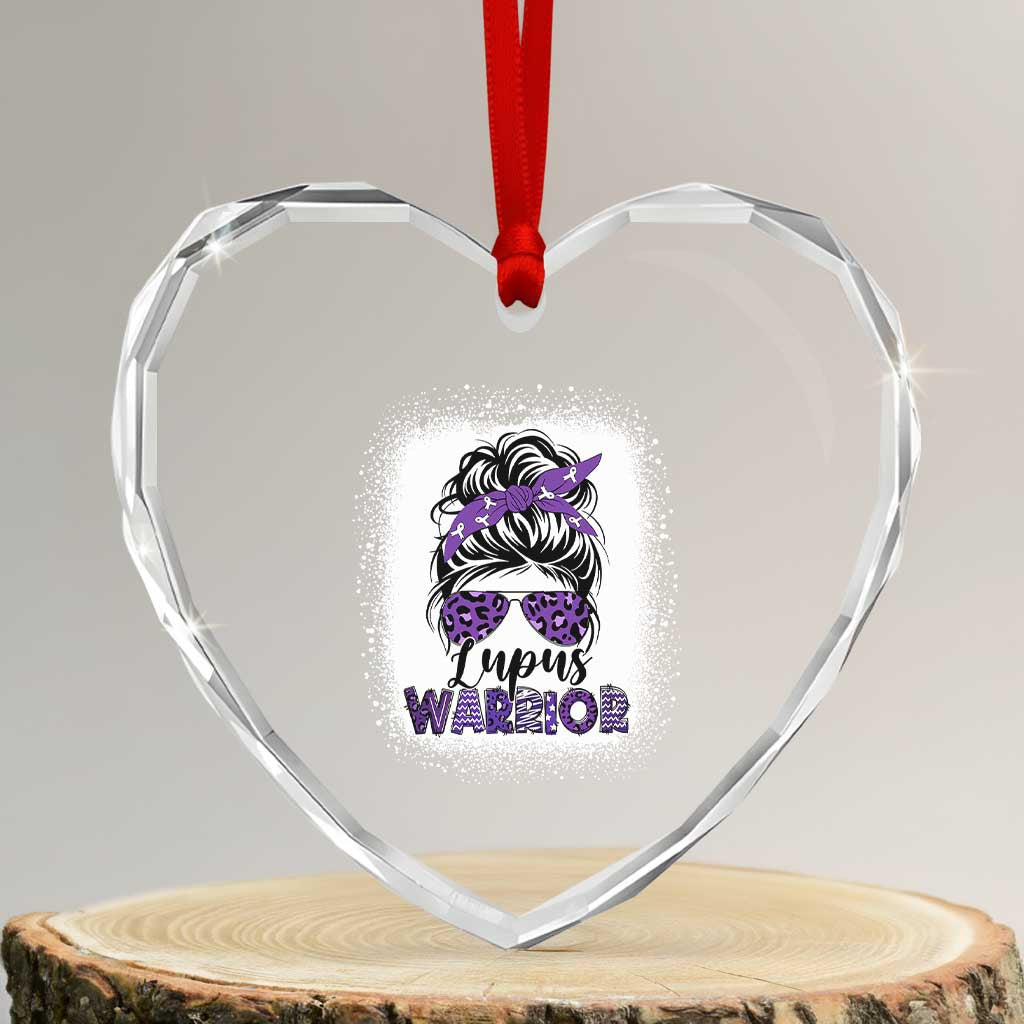 Lupus Warrior Heart Crystal Glass Ornament Purple Ribbon Messy Bun Women TS10 Transparent Glass 3'' Heart Print Your Wear