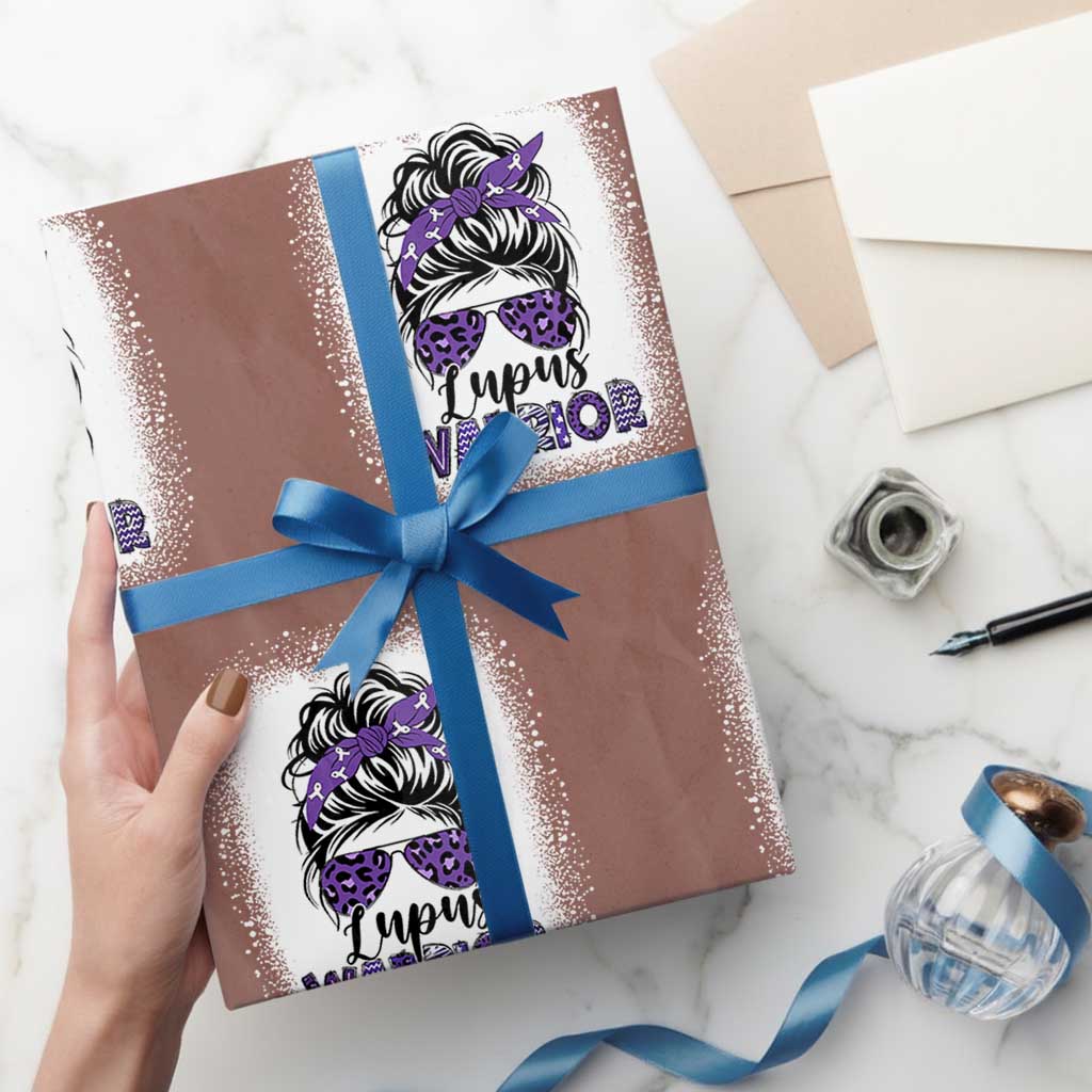 Lupus Warrior Wrapping Paper Roll Purple Ribbon Messy Bun Women TS10 Mocha Print Your Wear