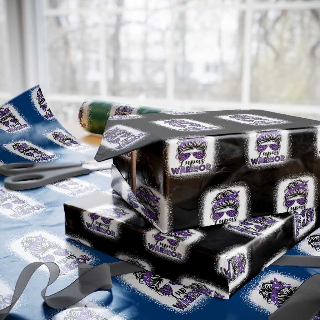 Lupus Warrior Wrapping Paper Roll Purple Ribbon Messy Bun Women TS10 Black Print Your Wear