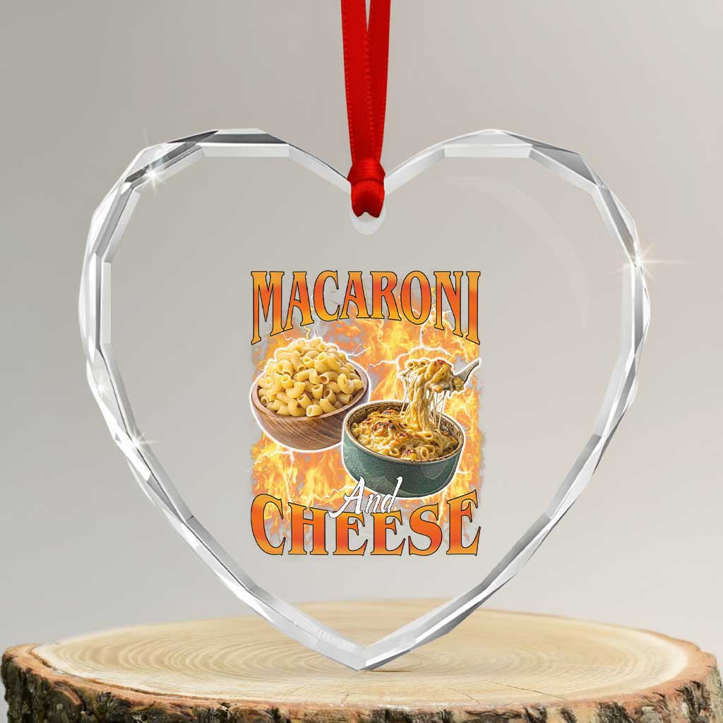 Macaroni And Cheese Meme Heart Crystal Glass Ornament Vintage 90s Style Funny Foodie Bootleg Graphic TS10 Transparent Glass 3'' Heart Print Your Wear