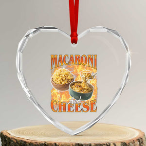 Macaroni And Cheese Meme Heart Crystal Glass Ornament Vintage 90s Style Funny Foodie Bootleg Graphic TS10 Transparent Glass 3'' Heart Print Your Wear