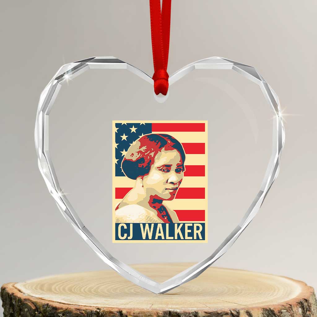 Madam CJ Walker Patriotic Heart Crystal Glass Ornament Black History Month Gift TS12 Transparent Glass 3'' Heart Print Your Wear