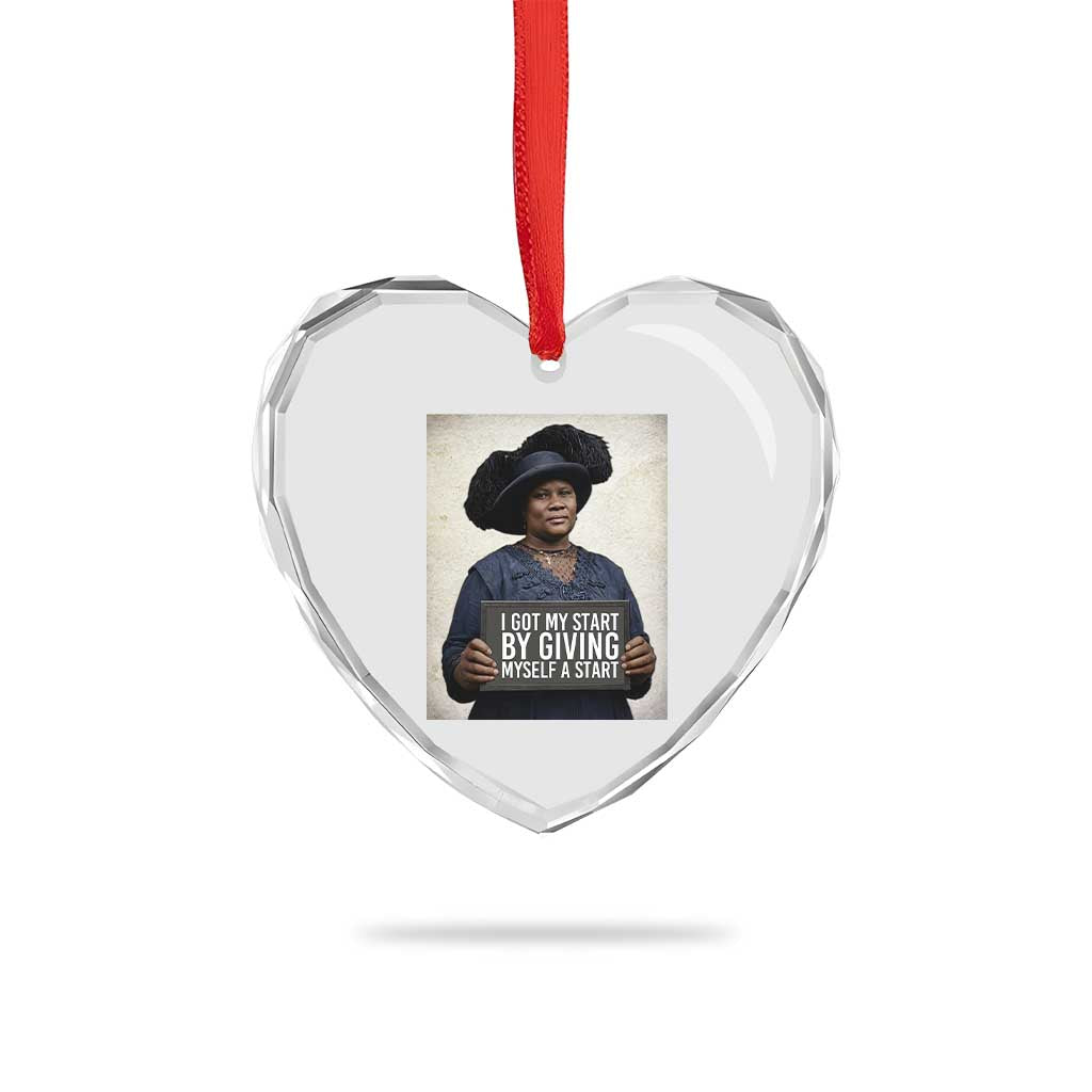 Madam CJ Walker Quote Heart Crystal Glass Ornament I Got My Start By Giving Myself A Start TS12 Print Your Wear