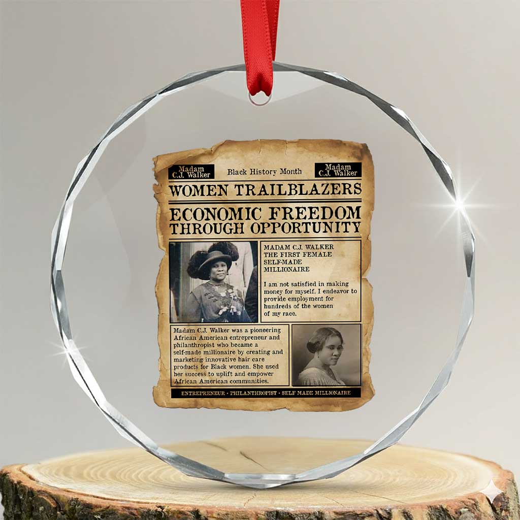 Madam CJ Walker Vintage Newspaper Style Crystal Glass Ornament Economic Freedom Through Opportunity TS12 Transparent Glass 3'' Circle Print Your Wear