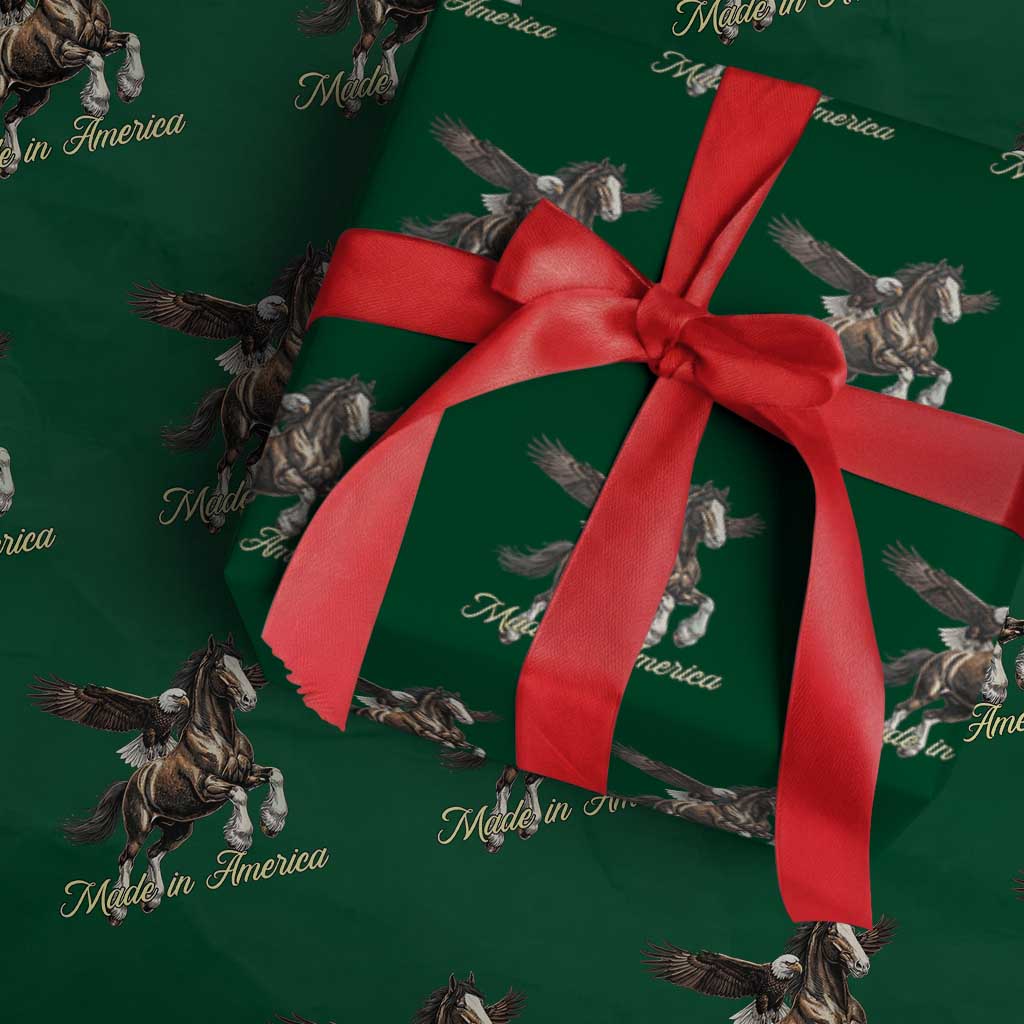 Made in America Patriotic Eagle and Horse Wrapping Paper Roll Strong American Pride Western Style TS02 Green Print Your Wear