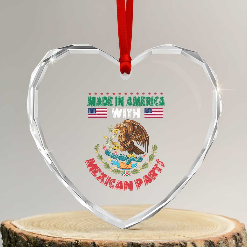 Made In America With Mexican Parts Heart Crystal Glass Ornament Mexico Coat of Arms Half Mexican Roots TS10 Transparent Glass 3'' Heart Print Your Wear