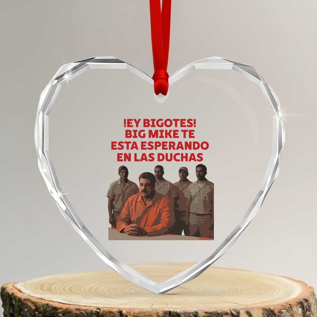 Maduro in Prison Meme Satire Heart Crystal Glass Ornament Spanish Political Politcal Sarcasm TS02 Transparent Glass 3'' Heart Print Your Wear