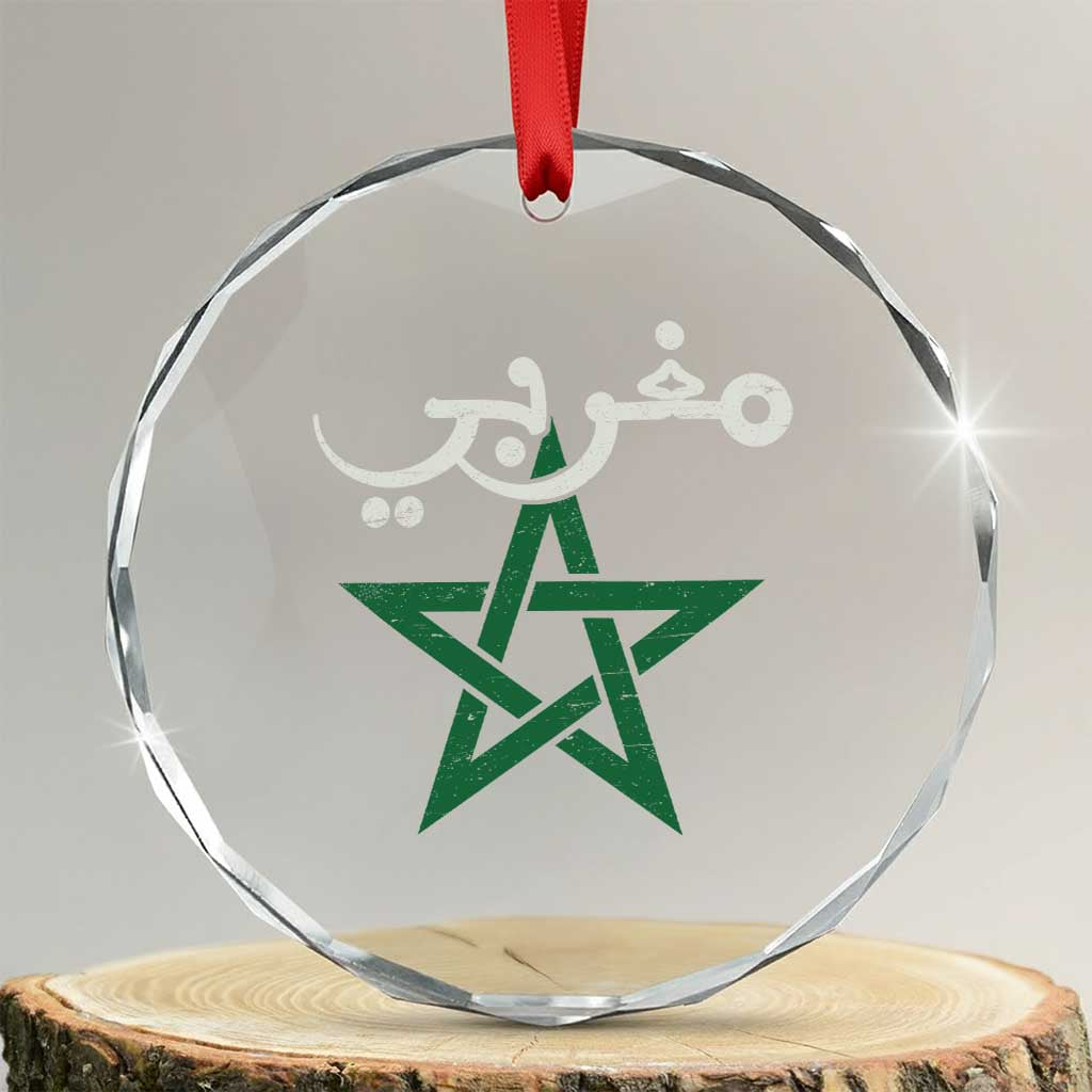 Maghribi Morocco Flag Star Traditional Arabic Script Crystal Glass Ornament Patriotic Moroccan Pride Heritage TS02 Transparent Glass 3'' Circle Print Your Wear