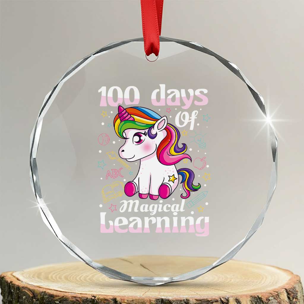 Magical Unicorn 100th Day of School Crystal Glass Ornament Cute Girls Celebration Gift TS01 Transparent Glass 3'' Circle Print Your Wear