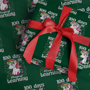 Magical Unicorn 100th Day of School Wrapping Paper Roll Cute Girls Celebration Gift