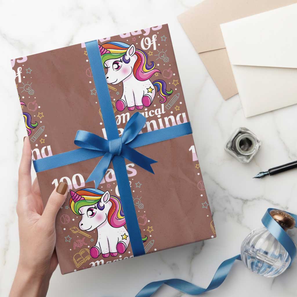 Magical Unicorn 100th Day of School Wrapping Paper Roll Cute Girls Celebration Gift