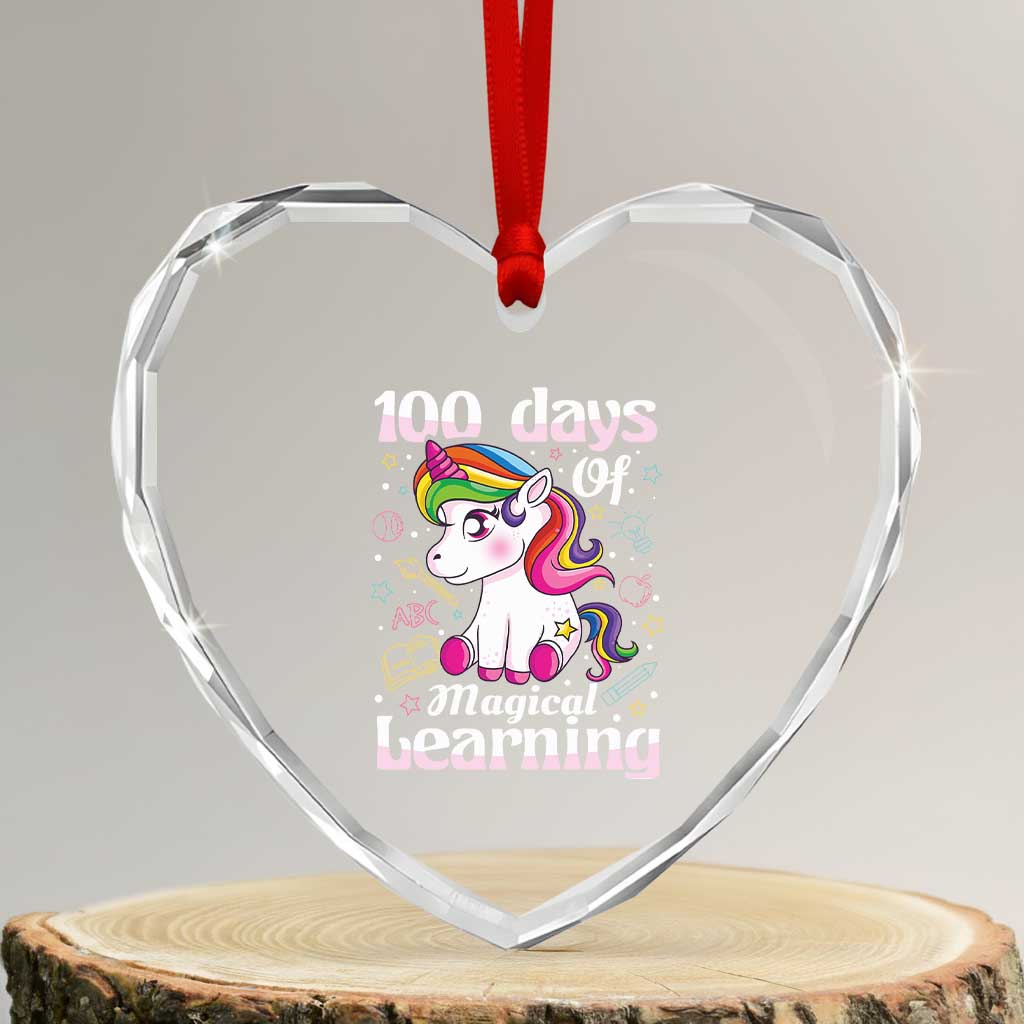 Magical Unicorn 100th Day of School Heart Crystal Glass Ornament Cute Girls Celebration Gift