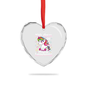 Magical Unicorn 100th Day of School Heart Crystal Glass Ornament Cute Girls Celebration Gift