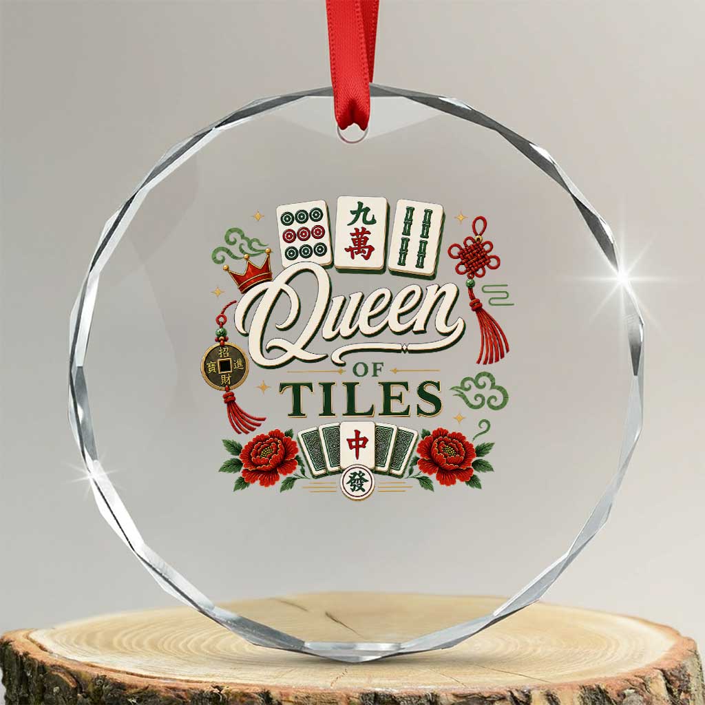 Mahjong Lovers Crystal Glass Ornament Queen Of Tiles Game Night Graphic