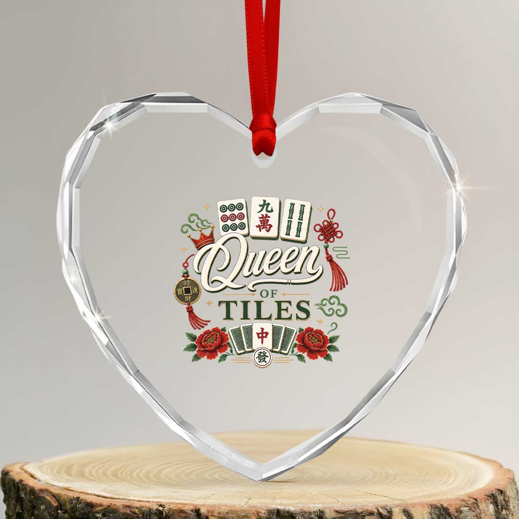 Mahjong Lovers Heart Crystal Glass Ornament Queen Of Tiles Game Night Graphic TS10 Transparent Glass 3'' Heart Print Your Wear