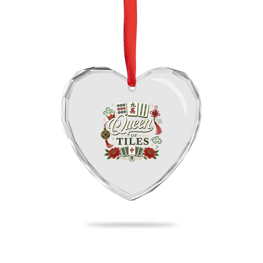 Mahjong Lovers Heart Crystal Glass Ornament Queen Of Tiles Game Night Graphic