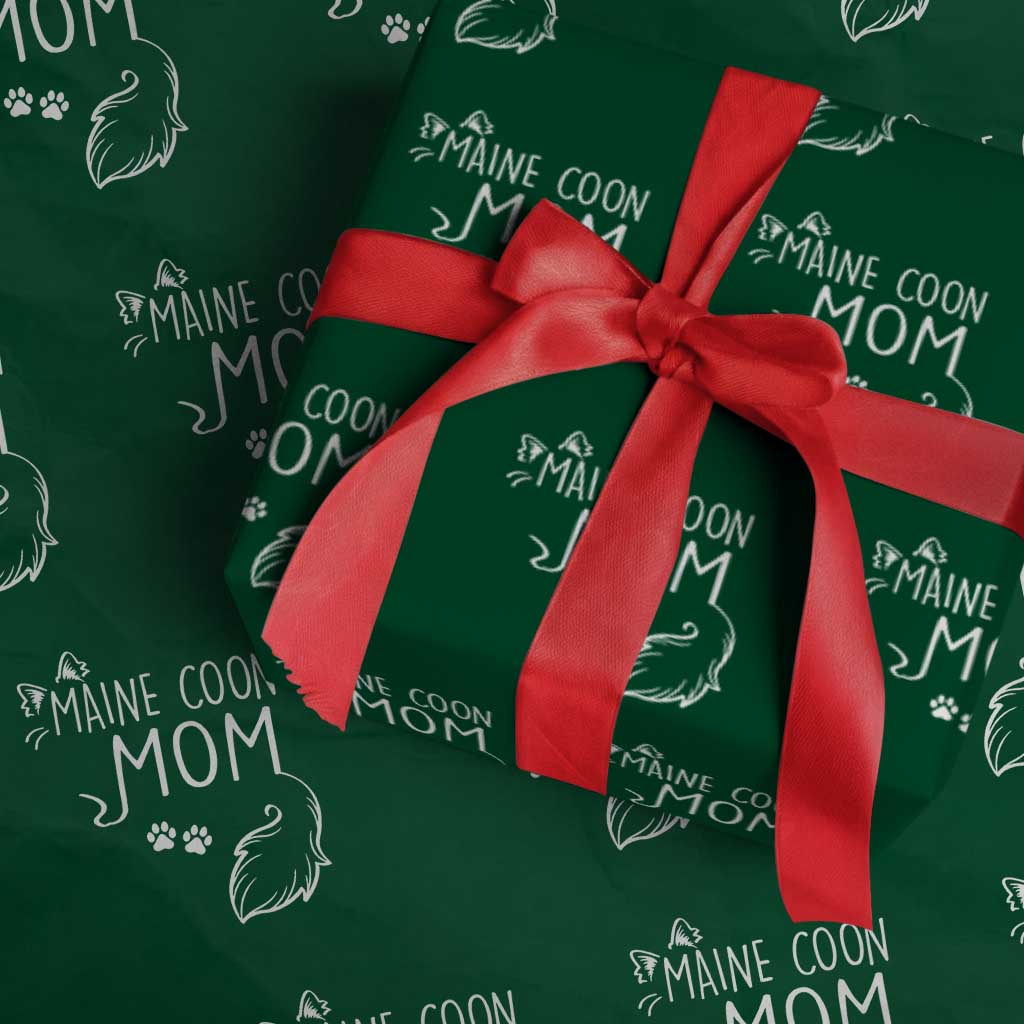 Maine Coon Mom Wrapping Paper Roll Large Breed Cat Lover Silhouette Gift TS12 Green Print Your Wear