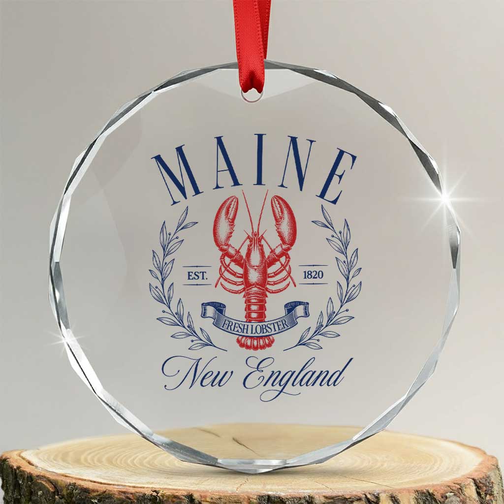 Maine Lobster New England Souvenir Pride Vintage Crystal Glass Ornament TS11 Transparent Glass 3'' Circle Print Your Wear